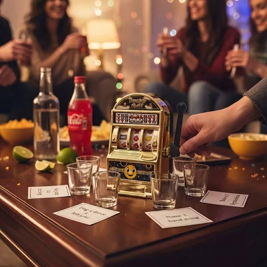 Party Essential! Single-Arm Slot Machine Drinking Game Toy - Pull The Lever To Activate Fun Penalty Challenges - Multicolor - View 1