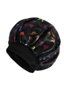 1 PC Hair Bonnet Printed Buttry Satin Night Caps Elastic Wide Brim Large Size Casual Sleeping Caps Double Ruffle Bonnet Hat Reversible Travel Essentials For Hair Care Curly Straight Bonnet,Summer,Beach - A - View 12