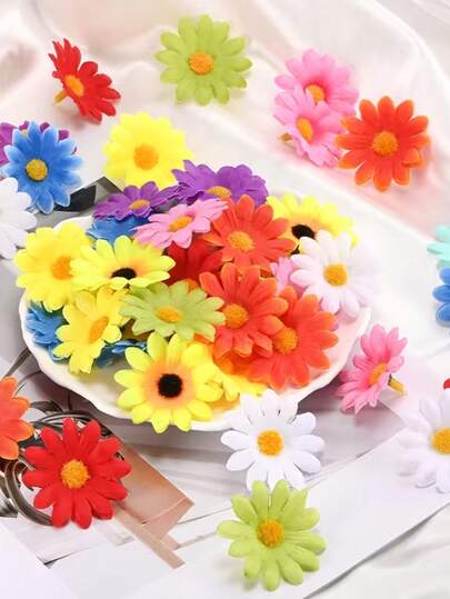 100 piezas/20 piezas Flores de margarita artificial vívidas - Ideales para decoración del hogar, bodas, jardinería, coronas de flores DIY y accesorios de regalo, flores artificiales