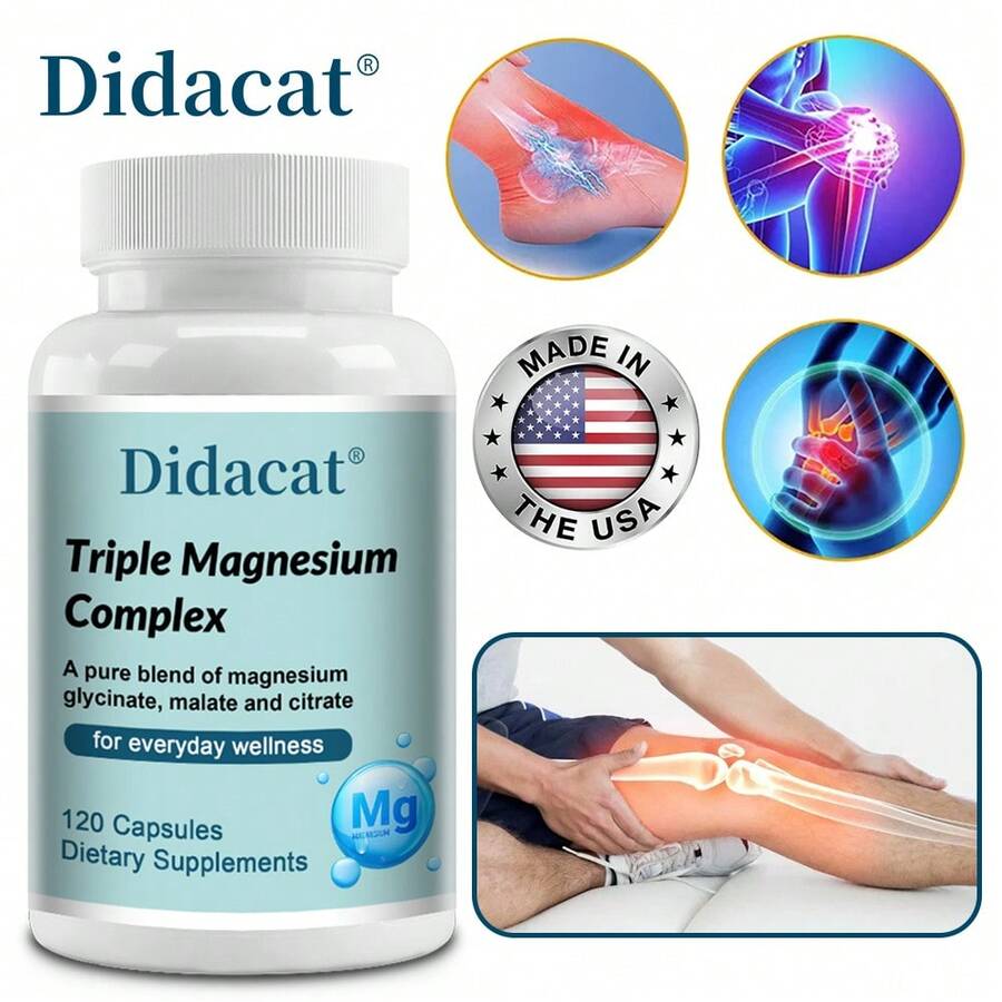 Triple Magnesium Complex Supplement, 120 Capsules, Contains Magnesium Glycine, Magnesium Malate, And Magnesium Citrate To Support Muscle And Bone Health. - 1 chai - Xem 1