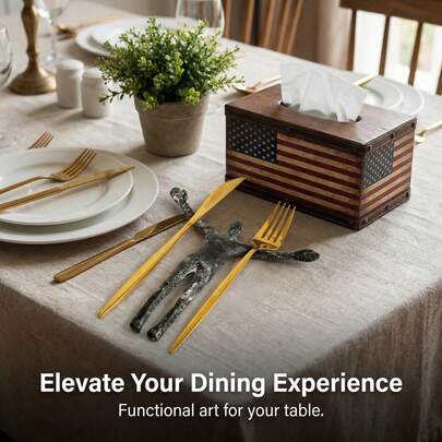 Giá đựng dao nĩa, thìa và đũa hình người bằng gang theo phong cách đồng quê Mỹ, đồ trang trí nghệ thuật độc đáo cho các bữa tiệc ngày lễ.