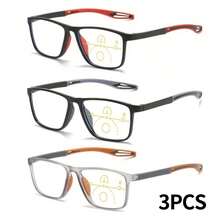 3-Pack Progressive Multifocal Rectangular Reading Glasses Stylish Color-Matching Design Photochromic Color Changing Lenses Lightweight Unisex Eyewear - 灰+紅+黃 - 查看 14