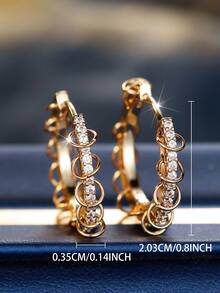 一对金色镶钻锆石圈形耳环，链条式耳环，精致闪亮首饰，女士礼物 - 金黃色 - 查看 5