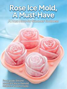 4-Cavity Reusable Rose Shaped Tray Mold, Suitable For Making Ice Cream, Chocolate, Jelly, Ice Cubes, Ideal For RV Parties, Kitchen, Fridge, Baking, Back To School, Summer Ice Box And Ice Tray, Silicone Rose Shaped Ice Cubes - Perfect For Decorating Romantic Cocktails Like Gin Tonic, Champagne, Reusable Party Decor, Essential For Vegan Kitchen, Christmas Gift, Floral Pattern Bar Tool - Multicolor - View 1