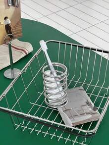 Soporte para cepillo de dientes de acero inoxidable, accesorios de baño de metal, estante de almacenamiento para pasta de dientes y brochas de maquillaje, decoración del hogar - Plateado - Ver 5