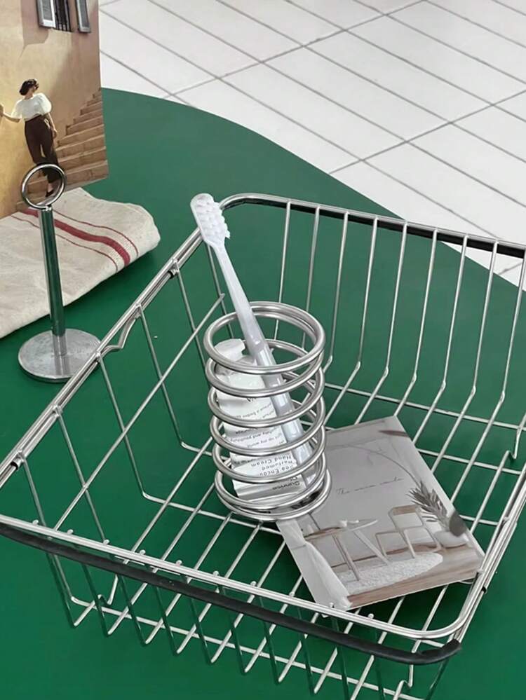 Giá đựng bàn chải đánh răng bằng thép không gỉ, phụ kiện nhà tắm bằng kim loại, giá đựng kem đánh răng và cọ trang điểm, đồ trang trí nhà cửa. - Bạc - Xem 5