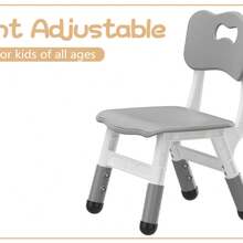 Sillas infantiles ajustables de plástico - Altura regulable en 3 niveles - Estructura ligera y almohadillas antideslizantes - Soporte hasta 180 lbs - Paquete de 2 para hogar, aula o guardería - Gris claro - Ver 8