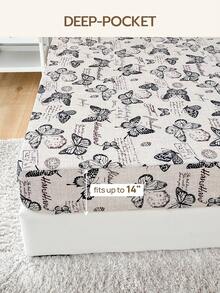4pcs Set, 100% Polyester, Vintage Butterfly Print, 35cm Deep Pocket Fitted Sheet, Bedding Set (2 Pillowcases + 1 Flat Sheet + 1 Fitted Sheet), All-Season Modern Bedding Set, Minimalist Style, Soft & Comfortable, Breathable - Multicolor - View 5