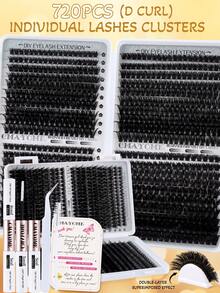 800/740/720支D型卷翘合成睫毛嫁接套装,包含10D、20D、30D、40D、50D、60D、80D、100D、120D和150D三种密度。多种混合密度簇状睫毛,柔软舒适,打造自然眼妆,长度8-16毫米混合。适用于轻盈防水的单根貂毛3D效果假睫毛,打造自然妆效。 - 彩色 - 查看 4