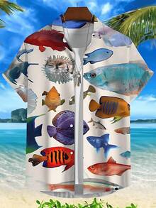 3d Fish Print Hawaiian Shirts For Men New  Men's Shirt Casual Unisex Clothing Summer Quick Dry Short Sleeve Shirt Tops - A508D-AL23155 - 查看 3