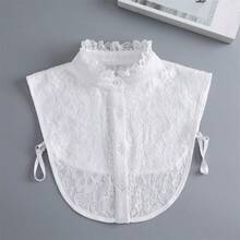 Women's Detachable Polyester Collar | White Lace Stand Collar Design With Ruffle Trim | Half Shirt False Collar For Casual And Formal Wear | Hand Washable, Smooth Texture | Great Accessory For Sweaters And Suits | Accessory | Polyester Collar - Multicolor - View 14