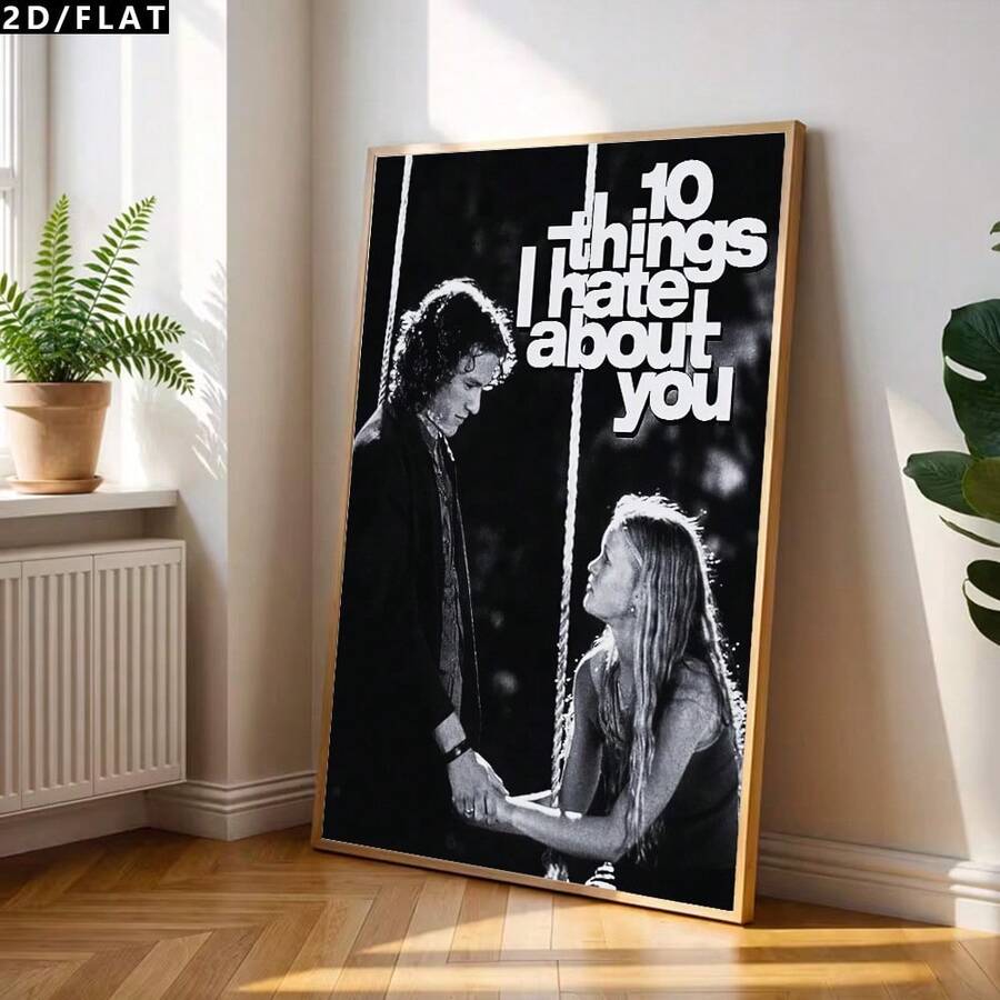 2D/平面 1 幅《我恨你的十个理由》电影油画帆布艺术品，墙面装饰画，房间装饰品，黑白复古风格印刷海报，房间装饰，浪漫电影主题墙面装饰，秋季装饰（无框/有框）