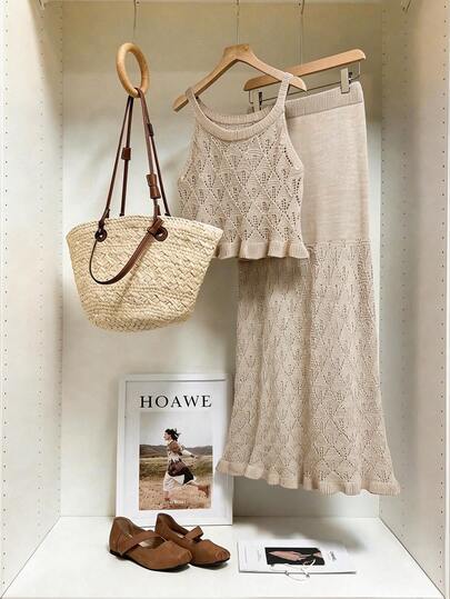 Women's Casual Elegant Vintage Fashion Sexy Solid Color Casual Elegant Party Hollow Ruffle/Ruffle Strap Hollow Cover Up Vest Skirt Maxi Dress Beach Holiday Daily Date Summer Dress Spring Summer