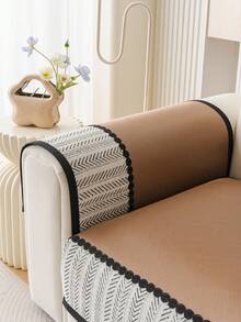 1pc Jacquard Chilled Silk-Feel Sofa Cushion Cover, Fresh Minimalist Sofa Slipcover, Summer, Breathable Anti-Slip Anti-Dust Sofa Protector, Protects Sofa, No Pilling, No Fading, Durable, Pet-Friendly, Stain-Resistant, Sofa Makeover, Sofa Decor, Enhances Ambiance, 1-4 Seater, L-Shaped Sofa - Coffee Brown - View 6