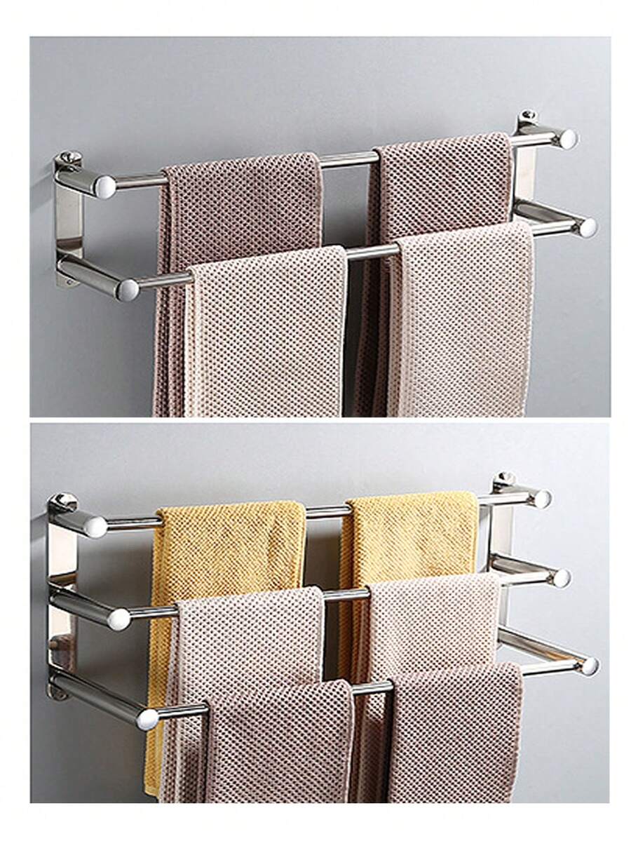 1 Pieza Soporte para Toallas de 2 o 3 Niveles, Fabricado en Acero Inoxidable SUS 304 con Revestimiento de Níquel Cepillado, Montaje Mural, Ideal para Baño - Ver 1