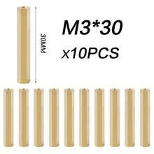 100pcs M3 Brass Hex Standoff, Threaded Through Hole, Brass Hex Nut Spacer, Isolation Support Column - A - View 11