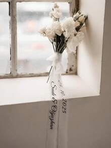 Dây ruy băng bó hoa cá nhân hóa - Dây ruy băng bó hoa cưới cá nhân hóa - Dây ruy băng bó hoa cưới bằng vải chiffon tùy chỉnh với tên và ngày cưới của cô dâu - Nhiều màu - Xem 4