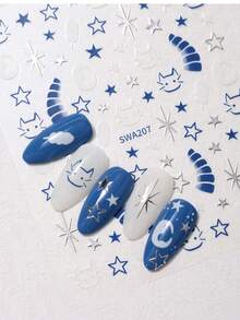 2 Stück süße 3D Stern & Mond Katzenpfoten Nail Art Aufkleber, Cartoon Stil, geeignet für Frauen & Mädchen DIY Nageldekoration Accessoires - Verschiedenfarbig - Übersicht 7