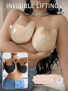 2/4 Pairs Plus Size Breathable Invisible Lace Nipple Covers With Random Print, Suitable For Wedding Dress, Strapless, Large Bust Support - Multicolor - View 11