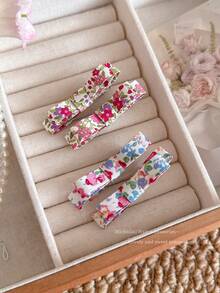4pcs Floral Fabric Bow Hair Clips, Bangs Hairpins, Cute & Sweet Side Clips - Multicolor - View 5