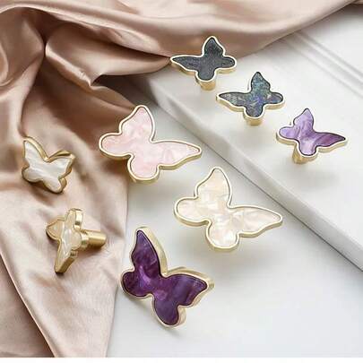 Tirador de gabinete con forma de mariposa, perilla decorativa de puerta de color dorado, tirador de cajón de un solo orificio para herrajes de muebles de cocina