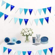 1 buc/2 buc steaguri triunghiulare albastre, decor de hârtie în stil oceanic pentru ziua de naștere, nuntă, fundal pentru petrecere aniversară, decorare tavan, bannere triunghiulare albastre pentru petrecere, steaguri triunghiulare albastre și albe, potrivite pentru petrecere preșcolară, articole pentru petreceri de ziua de naștere cu tematică nautică - Multicolor - Vizualizare 10