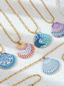 1 chiếc vòng cổ vỏ sò nhiều màu sắc, vòng cổ vỏ sò in hình hoạt hình, phong cách nghỉ mát biển. - Nhiều màu - Xem 6