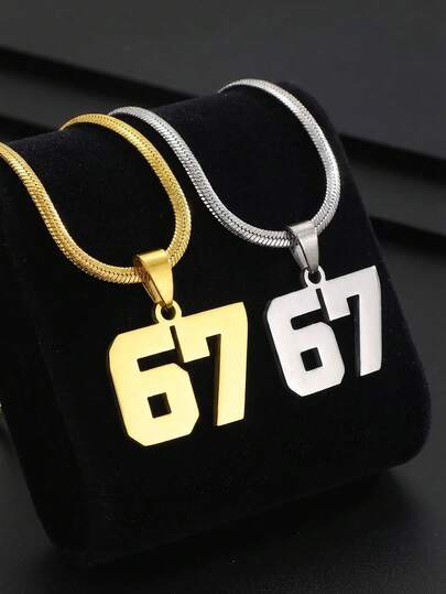 1 pieza Collar colgante con números árabes 67 de estilo europeo y americano punk, hip-hop, béisbol, fútbol, exagerado, cadena de suéter para niños, niñas, amantes del balón de fútbol, moda, estilo deportivo, calle, al aire libre, fiesta, vacaciones, regreso a la escuela, joyería para uso diario