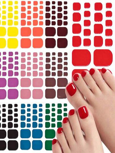 10 Sheets Solid Color Toenail Nail Art Stickers, 220pcs Glitter Sequin Solid Color Nail Stickers, Oval Self-Adhesive Summer Nail Stickers, 10 Colors Disposable Nail Stickers, Suitable For Women And Girls DIY Nail Art