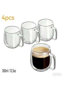 1-2-4個 250/350ml 雙層隔熱玻璃咖啡杯附手把 - 適合拿鐵、瑪奇朵、美式咖啡、卡布奇諾 - 可重複使用、防滑，適合情人節、父親節、母親節、畢業季、日常使用 | 時尚咖啡杯 | 耐用咖啡杯 - 彩色 - 查看 10
