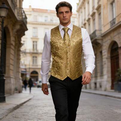 Men's Paisley Jacquard Suit Vest With Necktie