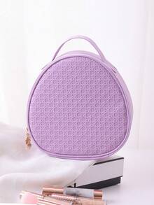 1 pieza Bolsa de maquillaje ovalada de PU de unicolor, organizador de viaje funcional y resistente al agua con compartimentos para brochas de maquillaje - Multicolor - Ver 12