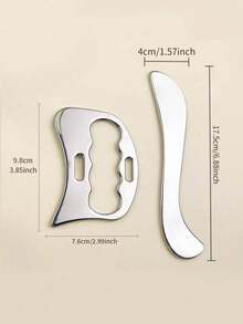 1件/2件装不锈钢刮痧工具套装，身体按摩刮痧板，全身肌肉刮痧按摩器，皮肤按摩放松器，男女通用 - 銀色 - 查看 11