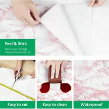 Giấy dán tường giả đá cẩm thạch màu hồng, chống thấm nước, dễ dán, giấy dán tường vinyl giả đá granit bóng cho mặt bàn bếp và tủ bếp. - Đá đỏ - Xem 9