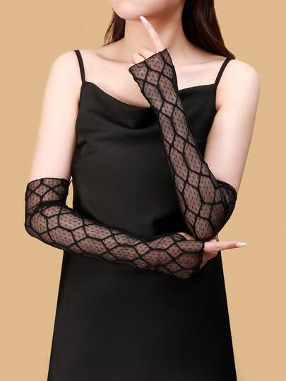 New Spring/Summer Rhombus Hollow See-Through Arm Sleeve, Fashionable Sexy Crochet Rhinestone Arm Sleeve For Birthday Party, Date