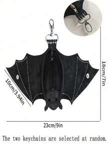 Handmade Gothic Bat Wing Coin Purse - Featuring A Hand-Stitched Bat Design, This Coin Purse Has A Zipper Coin Pouch And Keychain, Suitable For Bags And Belts, A Fashionable Accessory. - Bat - View 6