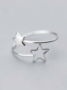 HuooNew 1pc 925 Sterling Silver Hollow Star Ring, Suitable For Wearing On Index Finger, Suitable For Party And Daily Wear, Women Jewelry, Star Design - Silver - View 4