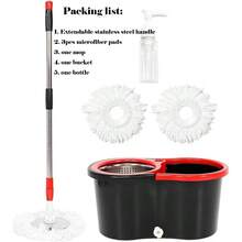 Spin Mop Bucket Set With Stainless Steel Basket 61 Inch Telescopic Handle 3 Microfiber Mop Heads All Floor Type Cleaner Kitchen Bathroom Home - B - 查看 3