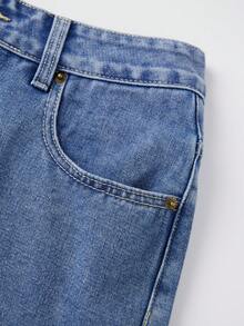 Women's Mini Denim Shorts Summer Fashionable Solid Color Low Rise Jeans Shorts With Pockets - Medium Wash - View 8
