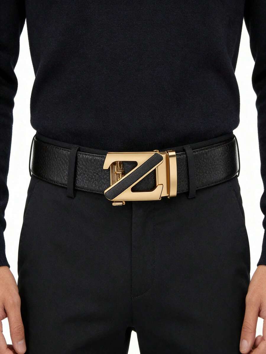 1 chiếc thắt lưng da nam, khóa tự động, chất lượng cao, phù hợp cho người trung niên và thanh niên, dùng được với quần jean và quần tây. - màu đen - View 1