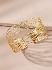 1pc Fashionable Women's Multi-Layered Crossed Pure Metal Decor Open Bangle - Gold - View 3