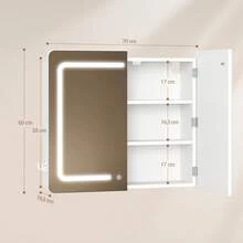 HaluPeit Bathroom Mirror Cabinet With Lighting, Bathroom Mirror Cabinet, 3 Color Temperature Dimmable, Bathroom Cabinet With Mirror And Adjustable Shelf, 16.5 X 70 X 60 Cm White - White - View 8