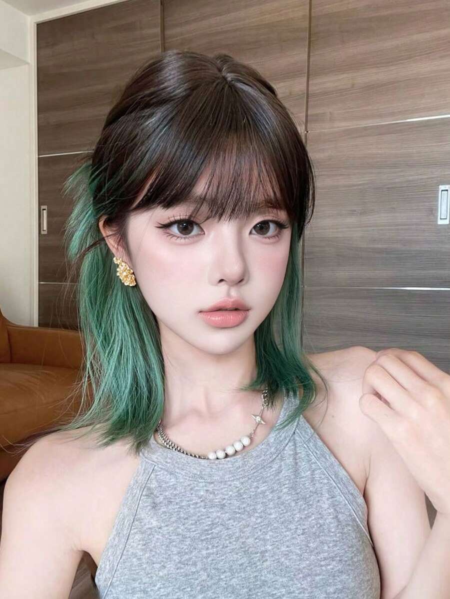 alicegarden 16-Inch Long Synthetic Wig Featuring A Natural Straight Style A Stunning Multicolor. Designed With Bangs , This False Hairpiece Is Perfect For Ms Daily Use, Offering A Natural And Natural Durable Wig Gift For Ladies. (No Accessories) - Multicolor - View 1