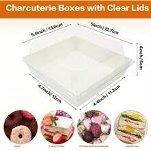 48 Pack Small Charcuterie Boxes With Clear Lids, 5 Inch White Disposable Square Paper Bakery Dessert Sandwich Box Mini To Go Food Containers For Cookie, Sushi, Cake Slice, Muffins - 白色 - 查看 4