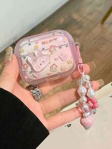 1个透明粉色TPU防震可爱兔子耳机保护套，带珍珠吊坠，兼容蓝牙耳机1/2代、Pro 3/4代 - 彩色 - 查看 7