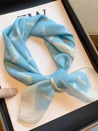 60厘米海鸥图案小方巾，女士春秋新款优雅雪纺围巾，多功能装饰颈巾，轻盈时尚披肩