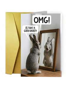 1pc Funny Birthday Greeting Card - Wow, A Gray Rabbit - Humorous Pun Card, Suitable For Dad, Husband, Brother, Boyfriend, Uncle, Grandpa, Sibling, Friend, Coworker, Who Are Getting Older - Comes With Envelope - View 6