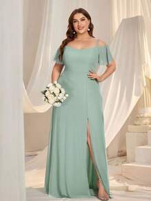 EVERPRETTY Đầm phù dâu cỡ lớn, thanh lịch, lãng mạn, quyến rũ, hở vai, màu xanh lá cây nhạt, phù hợp cho khách dự đám cưới mùa xuân/hè, tiệc sinh nhật, hoặc mẹ cô dâu. - Màu xanh Bạc hà - Xem 7