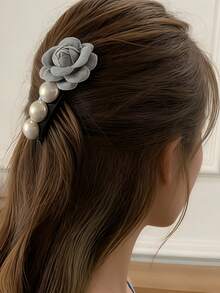 1个时尚珍珠花朵发梳，甜美清新防滑发夹，适合春夏丸子头、侧刘海等造型 - 彩色 - 查看 4