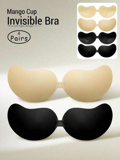 4pcs Set (2 Apricot + 2 Strapless Adhesive Bras) - Strapless Bras, Adhesive Push-Up Bras, Perfect For Evening Gowns And Backless Dresses, Washable And Reusable, Essential For Women's Summer Outfits And Vacation